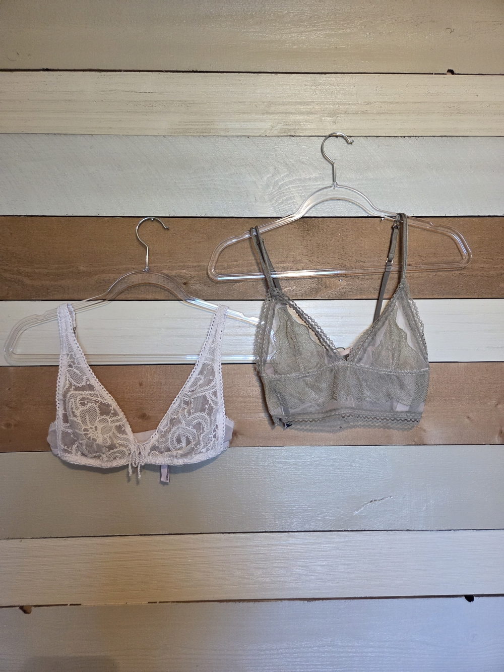 Victoria's Secret Lace Bralette Duo in White and Taupe